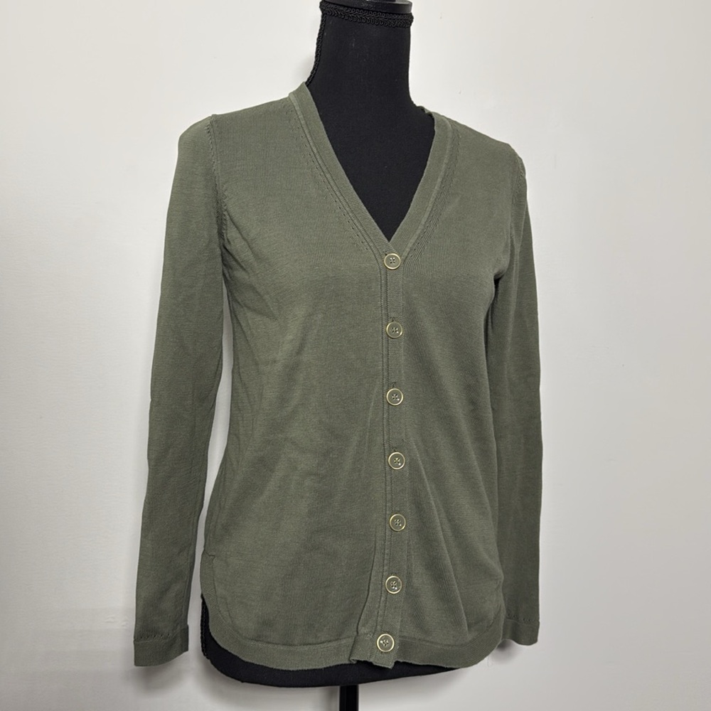 Talbots Girlfriend Cardigan - Olive Green - Size Small Petite - Picture 3 of 9